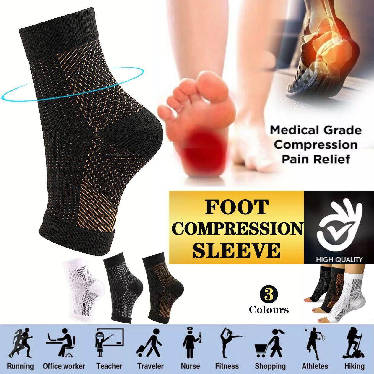 Foot Sleeve Plantar Fasciitis Compression Socks Achy Swelling Heel Ankle Black&Orange
